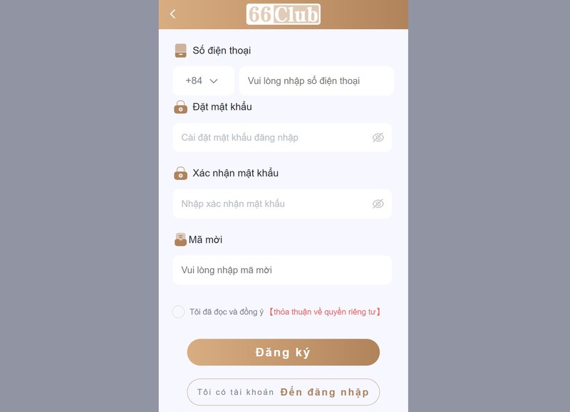 Điều khoản về đăng ký hội viên 66Club.